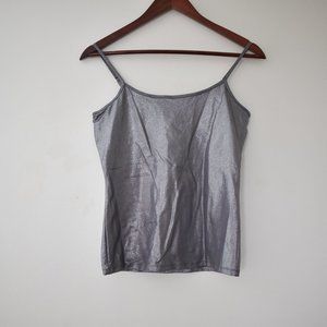 White House Black Market shiny silver camisole with built in bra